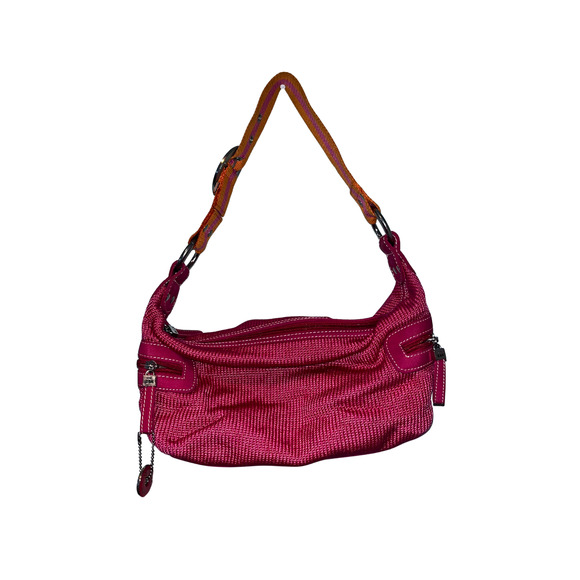 The SAK Pink Knit and Orange Strap 13" Shoulder Hobo Bag Y2K - Picture 2 of 11